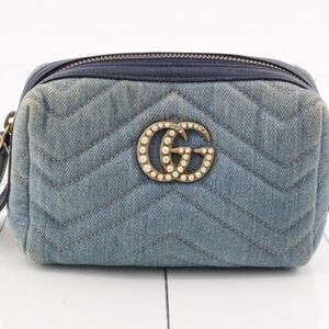 Gucci GG Denim Pearl Marmont Women's Clutch/Cosmetic Bag